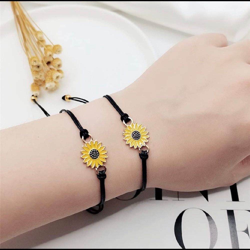 Handmade Sunflower Boho Bracelet Friendship Jewelry for Women Girl 2 Set